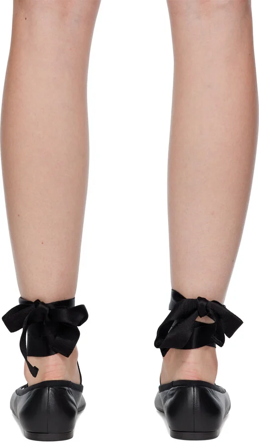 Ferragamo Black Ankle Ribbon Ballerina Flats - Image 2