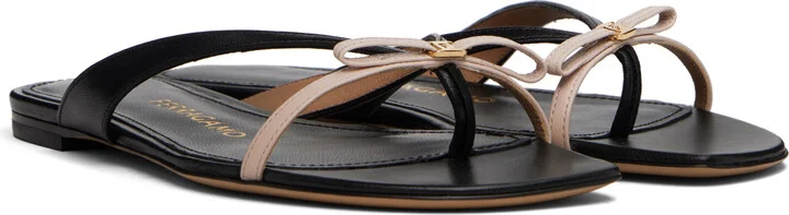 Ferragamo Black & Beige Mini Bow Flip-Flops - Image 4