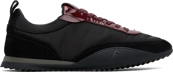 Ferragamo Black & Burgundy Patent Leather Trim Sneakers