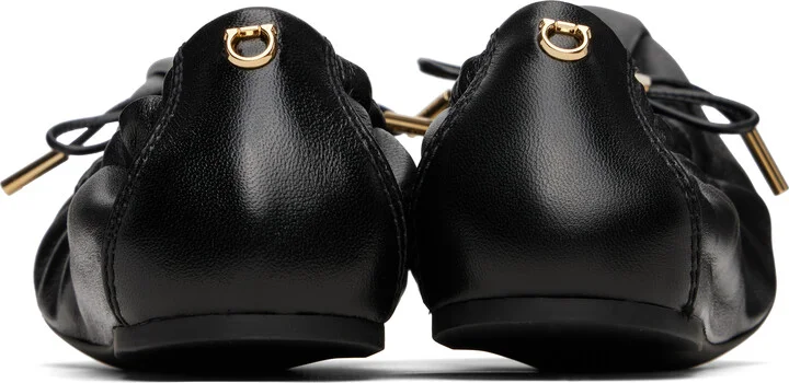 Ferragamo Black Elasticated Ballerina Flats - Image 2