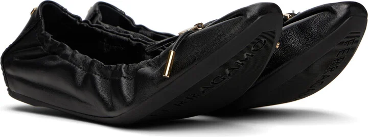 Ferragamo Black Elasticated Ballerina Flats - Image 4