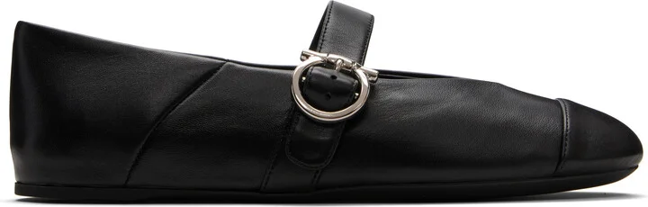 Ferragamo Black Gancini Ballerina Flats