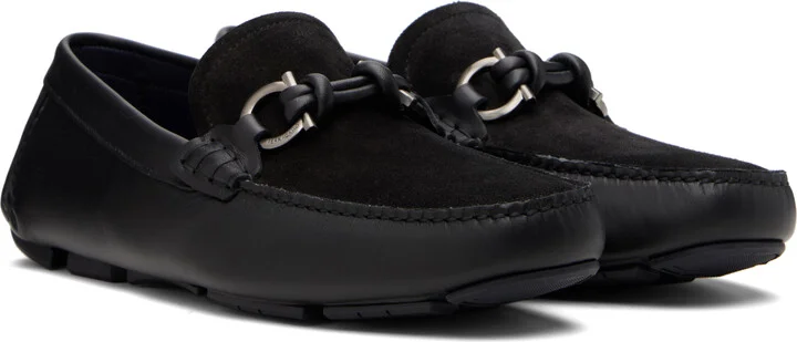 Ferragamo Black Gancini Buckle Driver Loafers - Image 4
