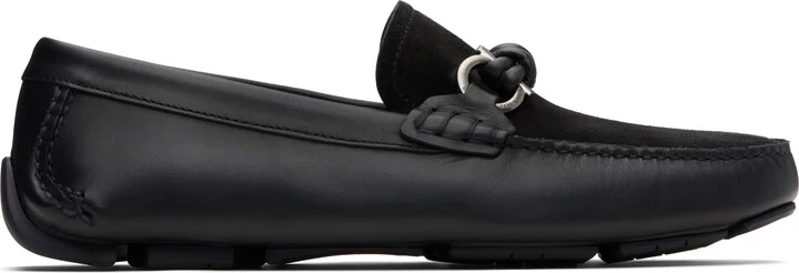 Ferragamo Black Gancini Buckle Driver Loafers