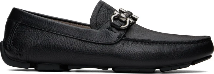 Ferragamo Black Gancini Ornament Driver Loafers