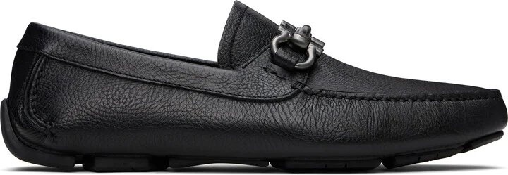 Ferragamo Black Gancini Ornament Driver Loafers