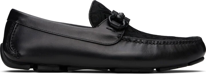Ferragamo Black Gancini Ornament Driver Loafers
