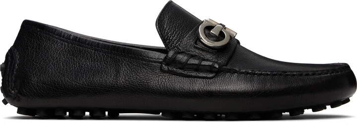 Ferragamo Black Gancini Ornament Driver Loafers