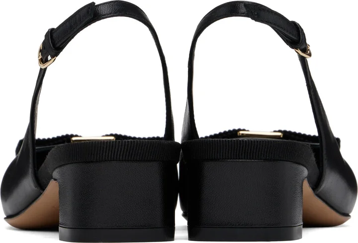 Ferragamo Black Iconic Bow Slingback Heels - Image 2