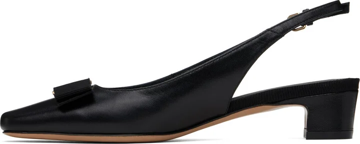 Ferragamo Black Iconic Bow Slingback Heels - Image 3