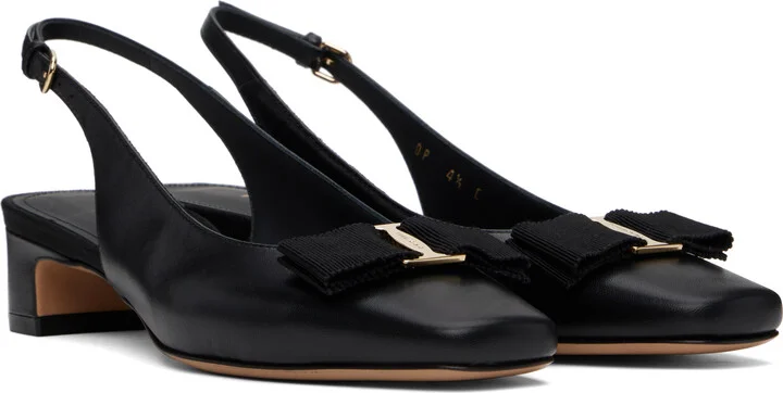Ferragamo Black Iconic Bow Slingback Heels - Image 4