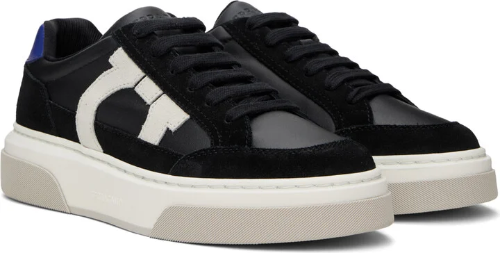 Ferragamo Black Low Cut Gancini Outline Sneakers - Image 4