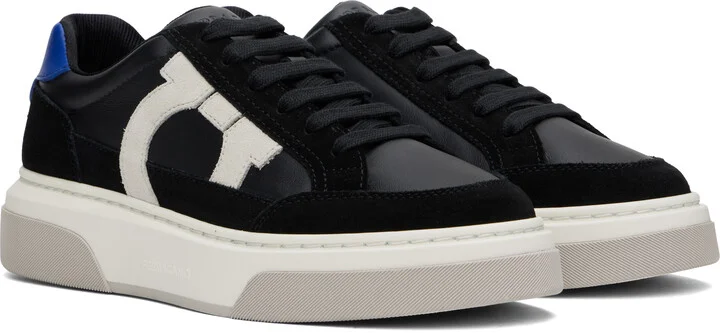 Ferragamo Black Low Cut Gancini Outline Sneakers - Image 4