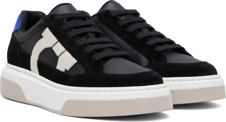 Ferragamo Black Low Cut Gancini Outline Sneakers - Image 4
