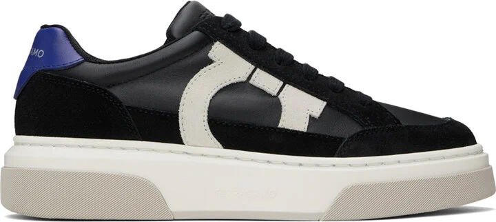 Ferragamo Black Low Cut Gancini Outline Sneakers