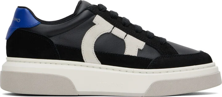 Ferragamo Black Low Cut Gancini Outline Sneakers