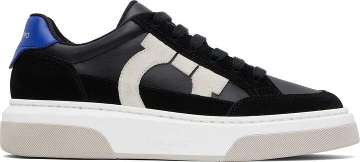Ferragamo Black Low Cut Gancini Outline Sneakers