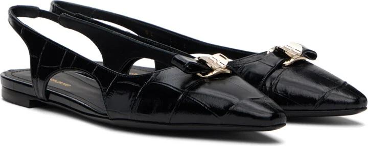 Ferragamo Black Mini Bow Ballet Flats - Image 4