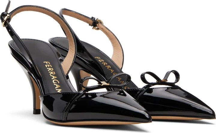Ferragamo Black Mini Bow Sling Pump Heels - Image 4