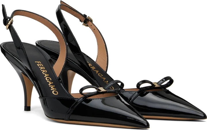 Ferragamo Black Mini Bow Slingback Heels - Image 4