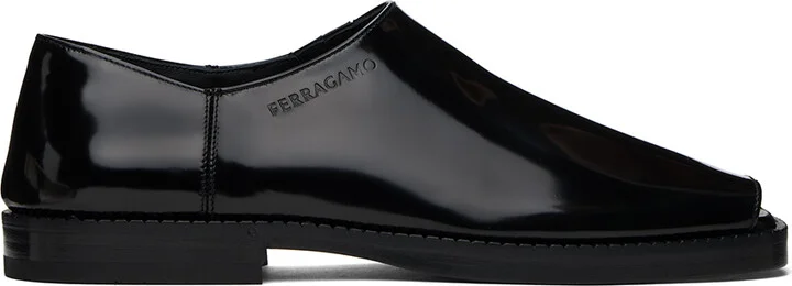 Ferragamo Black Open Toe Loafers