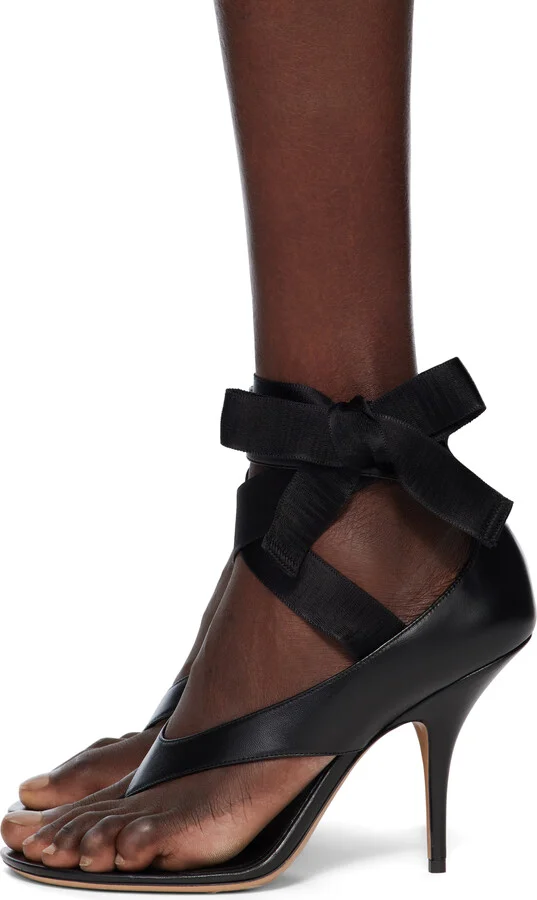 Ferragamo Black Ribbon Heeled Sandals - Image 3