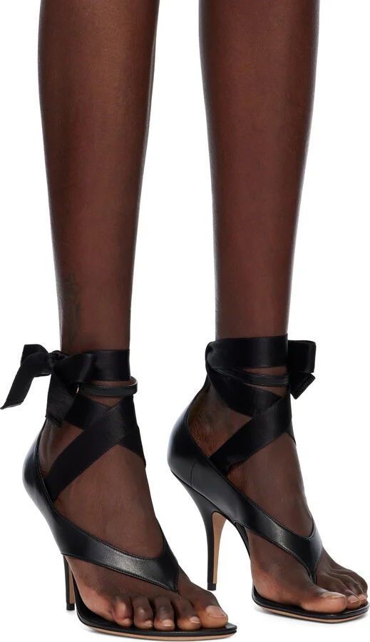 Ferragamo Black Ribbon Heeled Sandals - Image 4