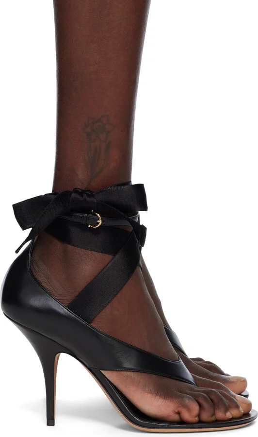 Ferragamo Black Ribbon Heeled Sandals