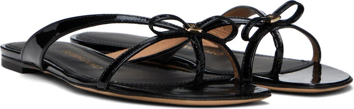 Ferragamo Black Thin Bow Sandals - Image 4