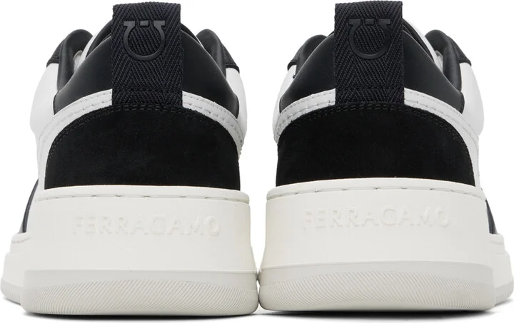 Ferragamo Black & White Low Cut Gancini Outline Sneakers - Image 2