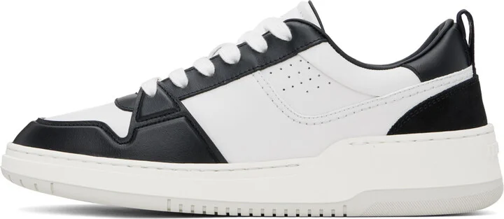 Ferragamo Black & White Low Cut Gancini Outline Sneakers - Image 3