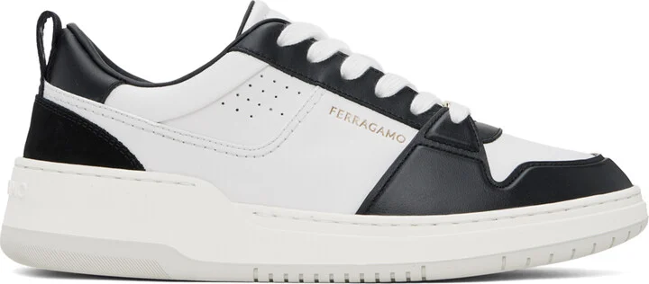 Ferragamo Black & White Low Cut Gancini Outline Sneakers