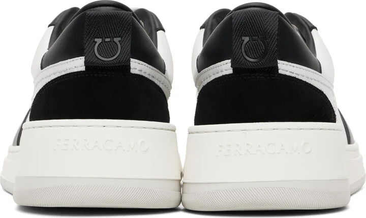 Ferragamo Black & White Suede Patch Skate Sneakers - Image 2