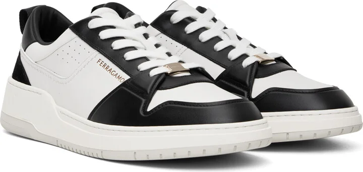 Ferragamo Black & White Suede Patch Skate Sneakers - Image 4
