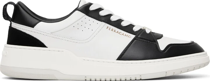 Ferragamo Black & White Suede Patch Skate Sneakers