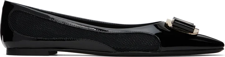 Ferragamo Black Zea Mesh Ballerina Flats