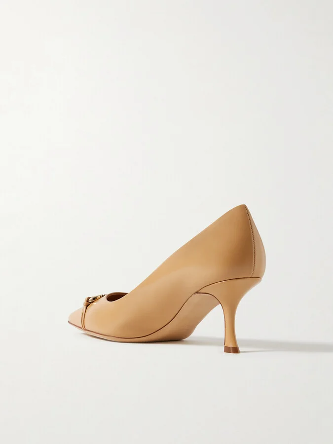 Ferragamo - Bria Embellished Patent-leather Trimmed Smooth Leather Pumps - Brown - Image 3