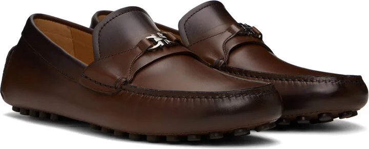 Ferragamo Brown Gancini Ornament Driver Loafers - Image 4