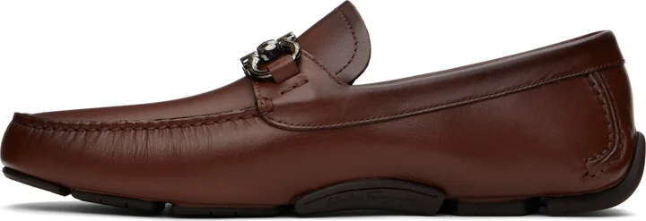 Ferragamo Brown Gancini Ornament Driver Loafers - Image 3