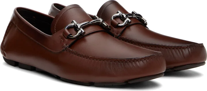 Ferragamo Brown Gancini Ornament Driver Loafers - Image 4