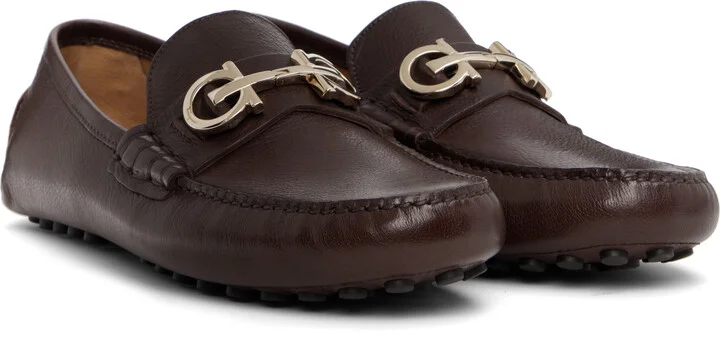 Ferragamo Brown Gancini Ornament Driver Loafers - Image 4