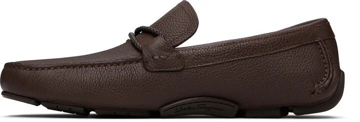 Ferragamo Brown Gancini Ornament Driver Loafers - Image 3