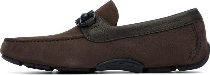 Ferragamo Brown Gancini Ornament Driver Loafers - Image 3