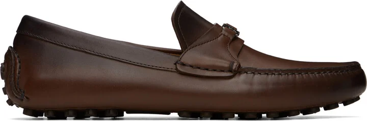 Ferragamo Brown Gancini Ornament Driver Loafers