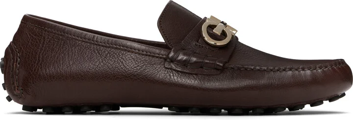 Ferragamo Brown Gancini Ornament Driver Loafers