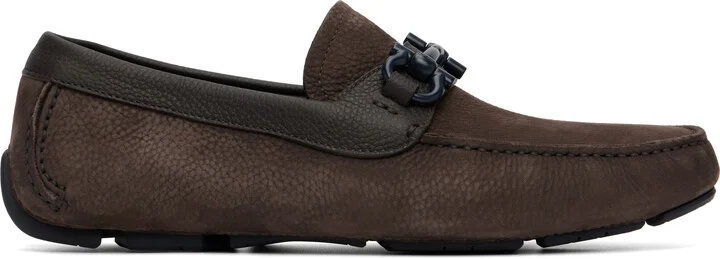 Ferragamo Brown Gancini Ornament Driver Loafers