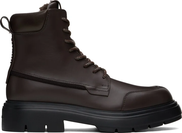 Ferragamo Brown Maxi-Tongue Combat Boots