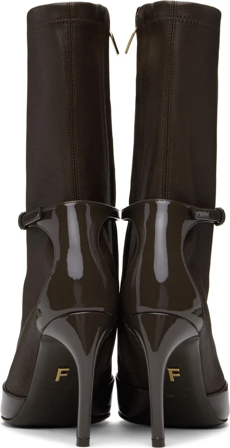 Ferragamo Brown Pointed Ankle Boots - Image 2
