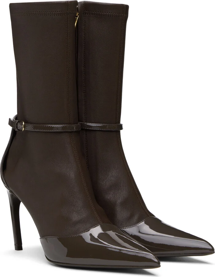 Ferragamo Brown Pointed Ankle Boots - Image 4