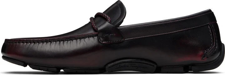 Ferragamo Burgundy Gancini Ornament Driver Loafers - Image 3